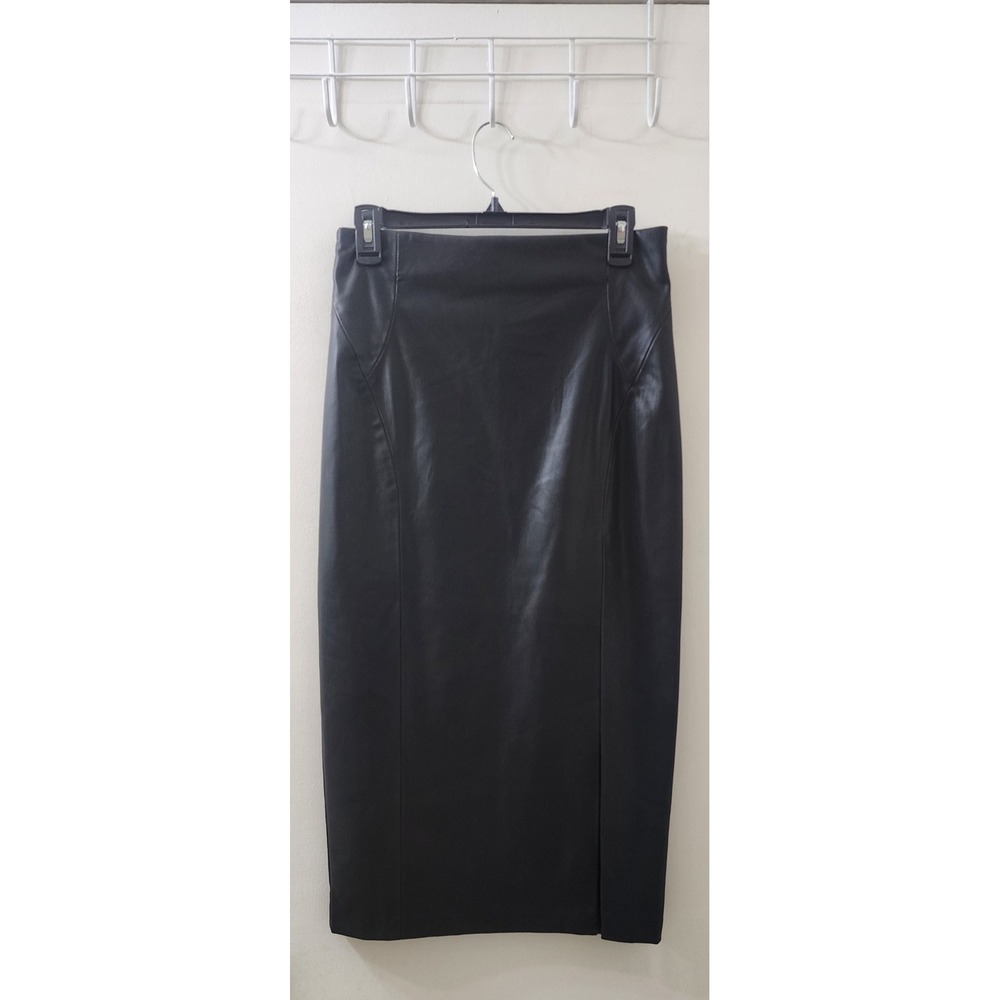 Nasty Gal Collection Black Faux Leather Midi Pencil Skirt Side Slit Size M